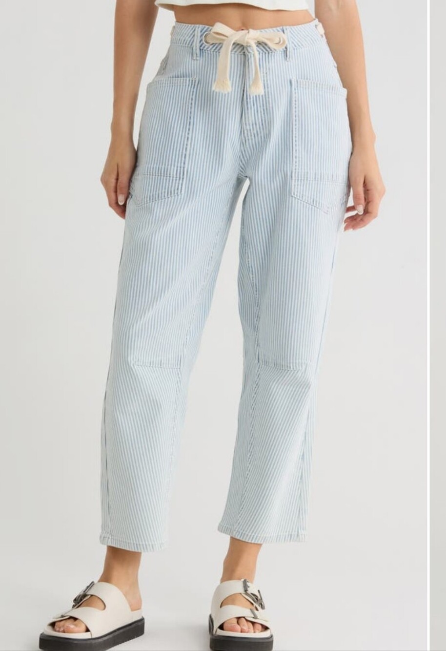 Pinstripe Barbie Barrel Jeans With Grommets
